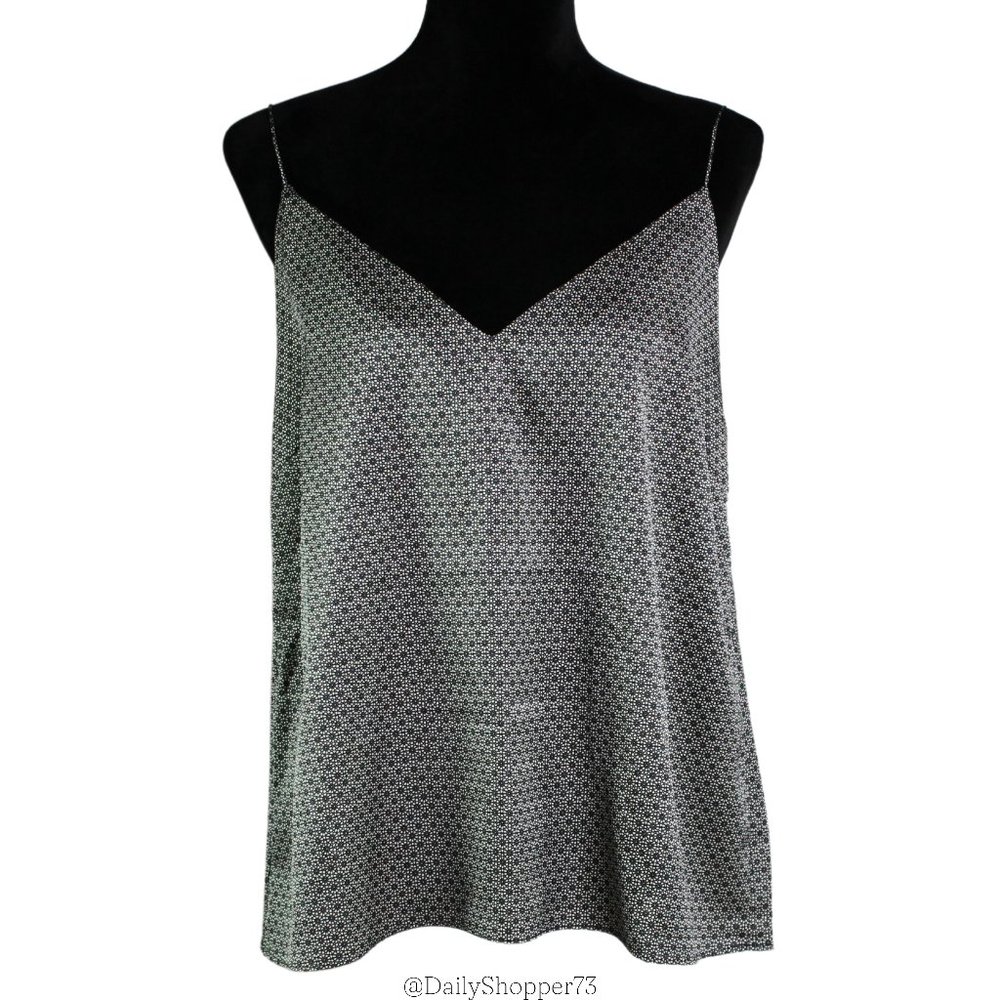 H&M Women's Black & White Geometric Floral Motif Satin Camisole